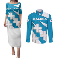 Galicia Flag Couples Matching Puletasi and Long Sleeve Button Shirt Autonomous Community of Spain - Wonder Print Shop