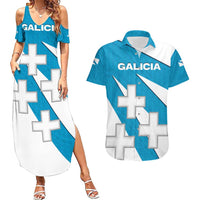 Galicia Flag Couples Matching Summer Maxi Dress and Hawaiian Shirt Autonomous Community of Spain - Wonder Print Shop