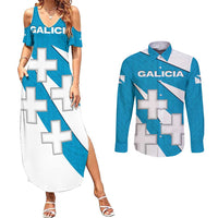 Galicia Flag Couples Matching Summer Maxi Dress and Long Sleeve Button Shirt Autonomous Community of Spain - Wonder Print Shop