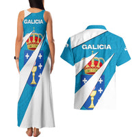 Galicia Flag Couples Matching Tank Maxi Dress and Hawaiian Shirt Autonomous Community of Spain - Wonder Print Shop