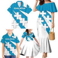 Galicia Flag Family Matching Mermaid Dress and Hawaiian Shirt Autonomous Community of Spain - Wonder Print Shop
