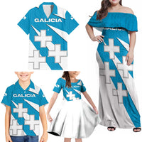 Galicia Flag Family Matching Off Shoulder Maxi Dress and Hawaiian Shirt Autonomous Community of Spain - Wonder Print Shop