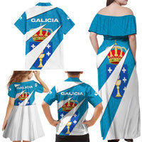 Galicia Flag Family Matching Off Shoulder Maxi Dress and Hawaiian Shirt Autonomous Community of Spain - Wonder Print Shop