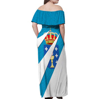 Galicia Flag Family Matching Off Shoulder Maxi Dress and Hawaiian Shirt Autonomous Community of Spain - Wonder Print Shop