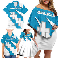 Galicia Flag Family Matching Off Shoulder Short Dress and Hawaiian Shirt Autonomous Community of Spain - Wonder Print Shop