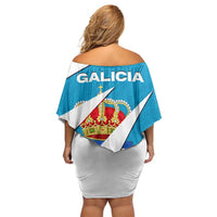 Galicia Flag Family Matching Off Shoulder Short Dress and Hawaiian Shirt Autonomous Community of Spain - Wonder Print Shop
