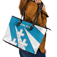 Galicia Flag Leather Tote Bag Autonomous Community of Spain - Wonder Print Shop