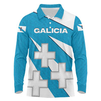 Galicia Flag Long Sleeve Polo Shirt Autonomous Community of Spain - Wonder Print Shop