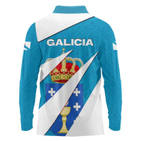 Galicia Flag Long Sleeve Polo Shirt Autonomous Community of Spain - Wonder Print Shop