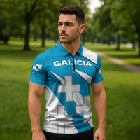 Galicia Flag Zipper Polo Shirt Autonomous Community of Spain - Wonder Print Shop