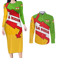 La Rioja Flag Couples Matching Long Sleeve Bodycon Dress and Long Sleeve Button Shirt Autonomous Community of Spain - Wonder Print Shop