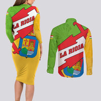 La Rioja Flag Couples Matching Long Sleeve Bodycon Dress and Long Sleeve Button Shirt Autonomous Community of Spain - Wonder Print Shop