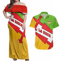 La Rioja Flag Couples Matching Off Shoulder Maxi Dress and Hawaiian Shirt Autonomous Community of Spain - Wonder Print Shop
