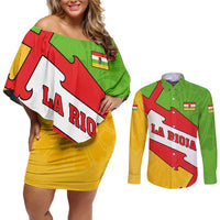 La Rioja Flag Couples Matching Off Shoulder Short Dress and Long Sleeve Button Shirt Autonomous Community of Spain - Wonder Print Shop