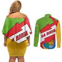 La Rioja Flag Couples Matching Off Shoulder Short Dress and Long Sleeve Button Shirt Autonomous Community of Spain - Wonder Print Shop