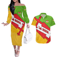 La Rioja Flag Couples Matching Off The Shoulder Long Sleeve Dress and Hawaiian Shirt Autonomous Community of Spain - Wonder Print Shop