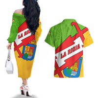 La Rioja Flag Couples Matching Off The Shoulder Long Sleeve Dress and Hawaiian Shirt Autonomous Community of Spain - Wonder Print Shop