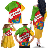 La Rioja Flag Family Matching Off The Shoulder Long Sleeve Dress and Hawaiian Shirt Autonomous Community of Spain - Wonder Print Shop
