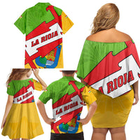 La Rioja Flag Family Matching Off Shoulder Short Dress and Hawaiian Shirt Autonomous Community of Spain - Wonder Print Shop