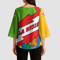 La Rioja Flag Kimono Sleeve Blouse Autonomous Community of Spain - Wonder Print Shop
