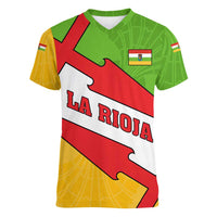La Rioja Flag Women V-Neck T-Shirt Autonomous Community of Spain - Wonder Print Shop
