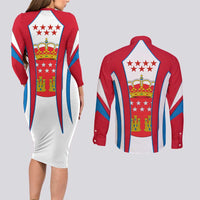 Madrid Flag Couples Matching Long Sleeve Bodycon Dress and Long Sleeve Button Shirt Autonomous Community of Spain - Wonder Print Shop