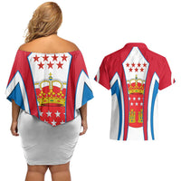 Madrid Flag Couples Matching Off Shoulder Short Dress and Hawaiian Shirt Autonomous Community of Spain - Wonder Print Shop