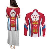 Madrid Flag Couples Matching Puletasi and Long Sleeve Button Shirt Autonomous Community of Spain - Wonder Print Shop