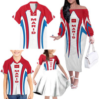 Madrid Flag Family Matching Off The Shoulder Long Sleeve Dress and Hawaiian Shirt Autonomous Community of Spain - Wonder Print Shop