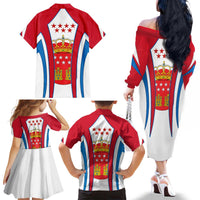 Madrid Flag Family Matching Off The Shoulder Long Sleeve Dress and Hawaiian Shirt Autonomous Community of Spain - Wonder Print Shop