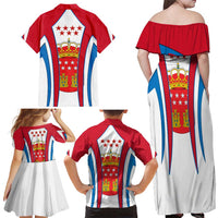 Madrid Flag Family Matching Off Shoulder Maxi Dress and Hawaiian Shirt Autonomous Community of Spain - Wonder Print Shop