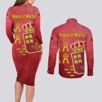 Region of Murcia Flag Couples Matching Long Sleeve Bodycon Dress and Long Sleeve Button Shirt Autonomous Community of Spain - Wonder Print Shop