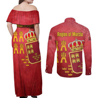 Region of Murcia Flag Couples Matching Off Shoulder Maxi Dress and Long Sleeve Button Shirt Autonomous Community of Spain - Wonder Print Shop