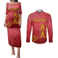 Region of Murcia Flag Couples Matching Puletasi and Long Sleeve Button Shirt Autonomous Community of Spain - Wonder Print Shop