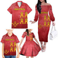 Region of Murcia Flag Family Matching Off The Shoulder Long Sleeve Dress and Hawaiian Shirt Autonomous Community of Spain - Wonder Print Shop