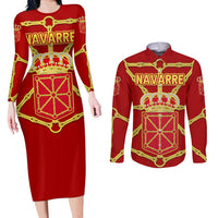 Navarre Flag Couples Matching Long Sleeve Bodycon Dress and Long Sleeve Button Shirt Autonomous Community of Spain - Wonder Print Shop