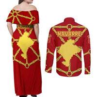 Navarre Flag Couples Matching Off Shoulder Maxi Dress and Long Sleeve Button Shirt Autonomous Community of Spain - Wonder Print Shop