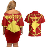 Navarre Flag Couples Matching Off Shoulder Short Dress and Hawaiian Shirt Autonomous Community of Spain - Wonder Print Shop