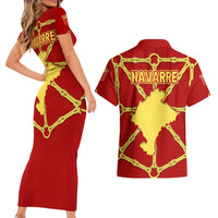 Navarre Flag Couples Matching Short Sleeve Bodycon Dress and Hawaiian Shirt Autonomous Community of Spain - Wonder Print Shop