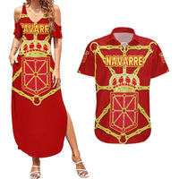 Navarre Flag Couples Matching Summer Maxi Dress and Hawaiian Shirt Autonomous Community of Spain - Wonder Print Shop
