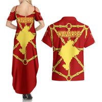 Navarre Flag Couples Matching Summer Maxi Dress and Hawaiian Shirt Autonomous Community of Spain - Wonder Print Shop