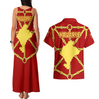 Navarre Flag Couples Matching Tank Maxi Dress and Hawaiian Shirt Autonomous Community of Spain - Wonder Print Shop