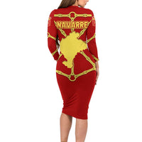 Navarre Flag Family Matching Long Sleeve Bodycon Dress and Hawaiian Shirt Autonomous Community of Spain - Wonder Print Shop