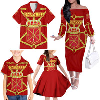 Navarre Flag Family Matching Off The Shoulder Long Sleeve Dress and Hawaiian Shirt Autonomous Community of Spain - Wonder Print Shop