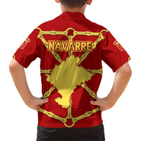 Navarre Flag Family Matching Off Shoulder Short Dress and Hawaiian Shirt Autonomous Community of Spain - Wonder Print Shop