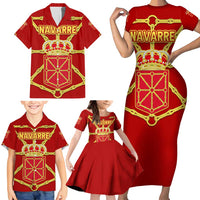 Navarre Flag Family Matching Short Sleeve Bodycon Dress and Hawaiian Shirt Autonomous Community of Spain - Wonder Print Shop