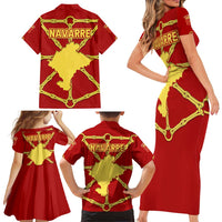 Navarre Flag Family Matching Short Sleeve Bodycon Dress and Hawaiian Shirt Autonomous Community of Spain - Wonder Print Shop