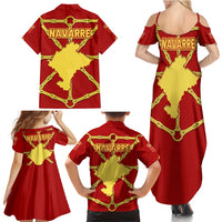 Navarre Flag Family Matching Summer Maxi Dress and Hawaiian Shirt Autonomous Community of Spain - Wonder Print Shop