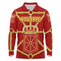 Navarre Flag Long Sleeve Polo Shirt Autonomous Community of Spain - Wonder Print Shop