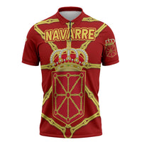 Navarre Flag Zipper Polo Shirt Autonomous Community of Spain - Wonder Print Shop
